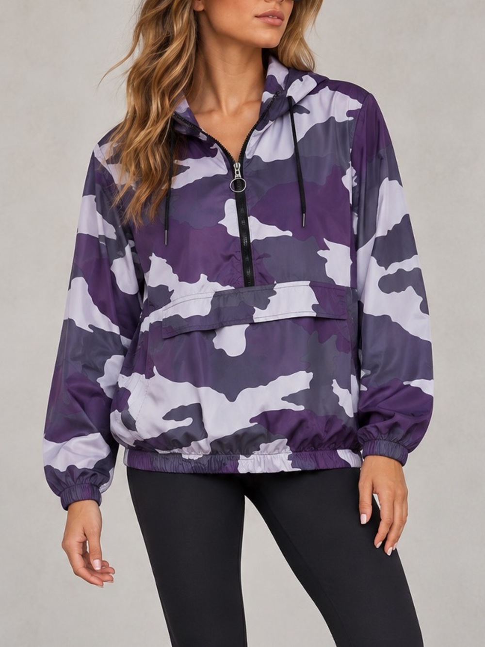 Wild Fable Windbreaker Hoodie Pullover Half Zip Lightweight Purple Camo Print S
